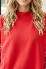 Gingham Contrast Sleeve Crew Neck Sweatshirt