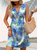 Tropical Print V-Neck Sleeveless Summer Dress