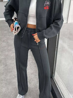Zip Up Dropped Shoulder Outerwear and Pants Set