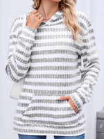 Striped Ribbed Knit Hoodie with Kangaroo Pocket