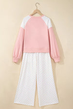 Polka Dot Cropped Sweatshirt and Wide-Leg Pants Set