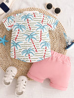 Children's Palm Tree Print T-Shirt and Shorts Set