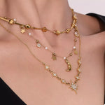 18K Gold-Plated Stainless Steel Zircon Star Moon Necklace
