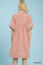 Umgee Striped Puff Sleeve Shift Dress