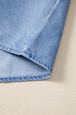 Frilled Collar Flutter Sleeve Denim Top