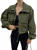 Drawstring Hem Zip Up Jacket