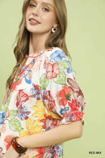 Umgee Watercolor Floral Print Top with High-Low Hem