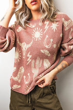Western Graphic Round Neck Sweater