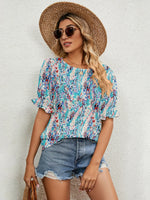 Printed Puff Sleeve Casual Blouse