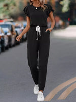 Ruffle Sleeve Drawstring Waist Casual Jumpsuit