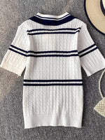 Striped Knit Polo Collar Top