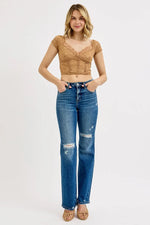 RISEN Full Size Tummy Control High Rise Straight Distressed Jeans Plus Size