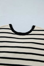 Stripe Bow Applique Short Sleeve Sweater