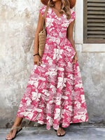 Full Size Printed V-Neck Tiered Maxi Dress Plus Size