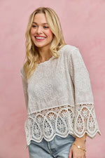 SO ME Floral Embroidered Crochet Lace Trimmed Top