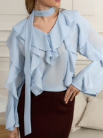 Ruffle Trim Chiffon Blouse