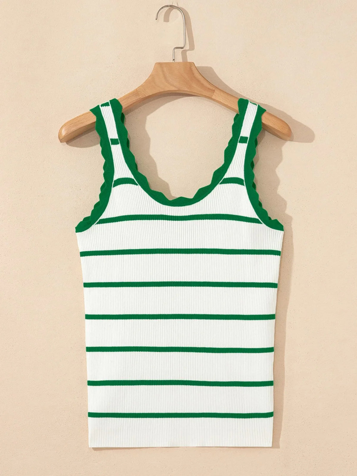 Stripe Scalloped Edge Crew Neck Knit Tank Top