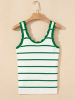 Stripe Scalloped Edge Crew Neck Knit Tank Top