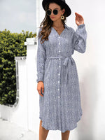 Button Down Printed Long Sleeve Shirt Dress