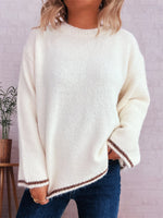 Contrast Trim Round Neck Cozy Sweater