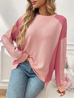 Color Block Waffle Knit Long Sleeve T-Shirt
