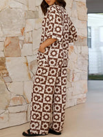 Printed Collared Neck Top and Pants Set