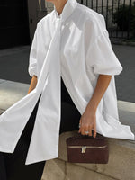 Tied Button Up Puff Sleeve Shirt