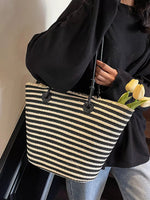 Striped Woven Straw Shoulder Bag