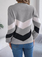 Chevron Stripe Color Block Round Neck Sweater