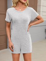 Casual Ribbed Knit V-Neck Romper