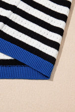 Stripe Pointelle Knit Contrast Trim Sleeveless Sweater Top