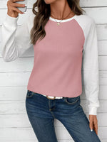 Contrast Raglan Sleeve Waffle Knit T-Shirt