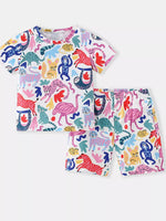 Children's Printed Round Neck Tee and Shorts Set