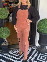 Distressed Wide Leg Corduroy Overalls
