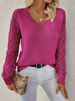 Openwork V-Neck Long Sleeve Sweater