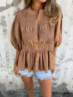 Full Size Smocked Puff Sleeve Blouse Plus Size