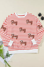 Stripe Sequined Joy Pattern Patchwork Sleeve Round Neck Sweatshirt