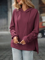 Textured Drawstring Long Sleeve Hoodie