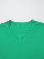 Solid Color Ribbed Trim Round Neck Ruffle Short Sleeve Sweater