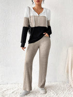 Color Block Half Zip Hooded Top and Pants Set