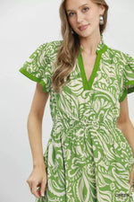 Umgee Paisley Print Midi Dress with Side Pockets