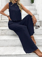 Tie Back Round Neck Top and Pants Set
