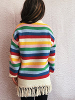 Tassel Rainbow Striped Long Sleeve Sweater