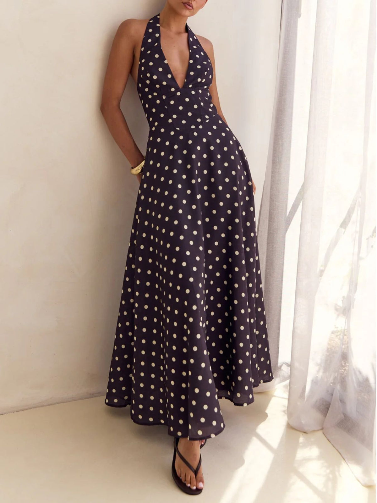 Floral Print Halter Neck Maxi Dress