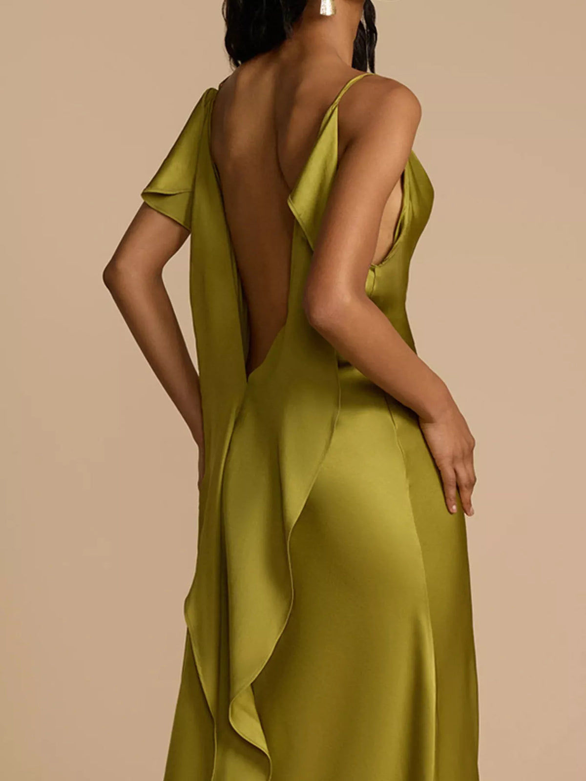 Satin Cowl Neck Slit Maxi Dress