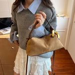 Suede Crossbody Bag with Gold Hardware