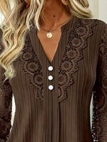 Lace Long Sleeve Notched Blouse