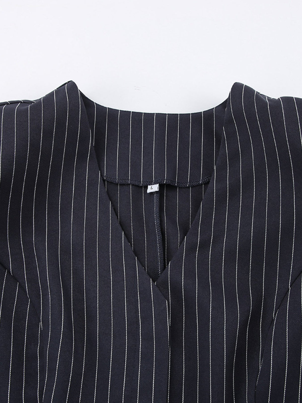 Striped Blazer & Mini Skirt Set with Neck Tie