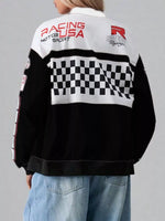 Letter Zip Up Dropped Shoulder Jacket
