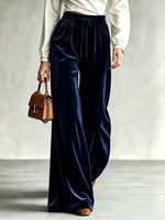 Velvet Wide-Leg Pants with Drawstring